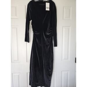ZARA NWT Women's Black Long Bodycon Velvet Dress Sz XL